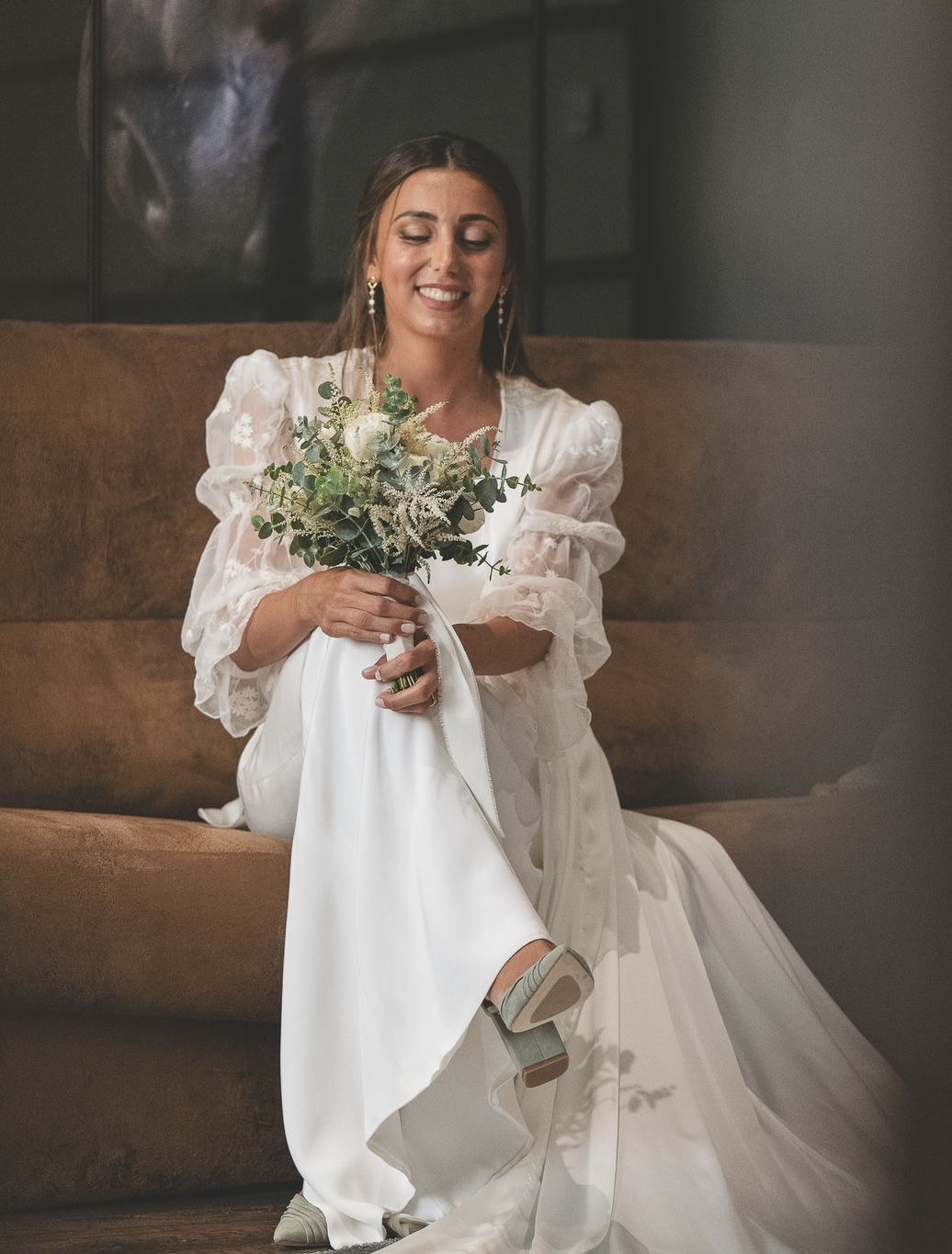 Vestido novia mangas abullonadas